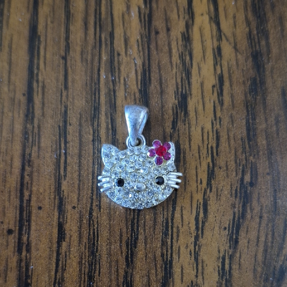 Silver Hello Kitty Pendant with Red Flower